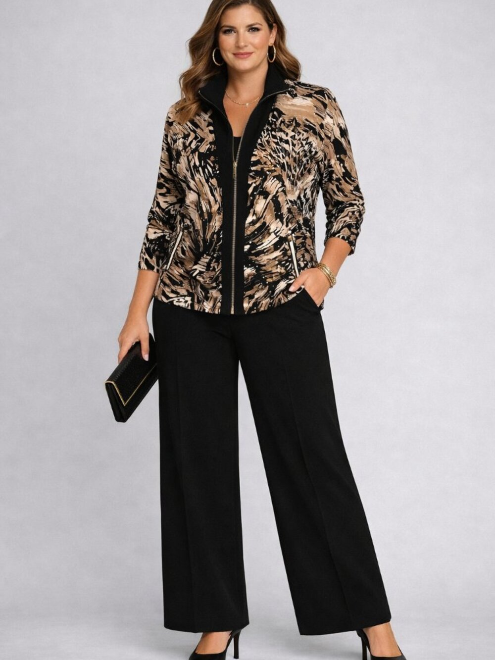 JM Collection Full Zip Abstract Print Poly Spandex Track Style Jacket Size XL